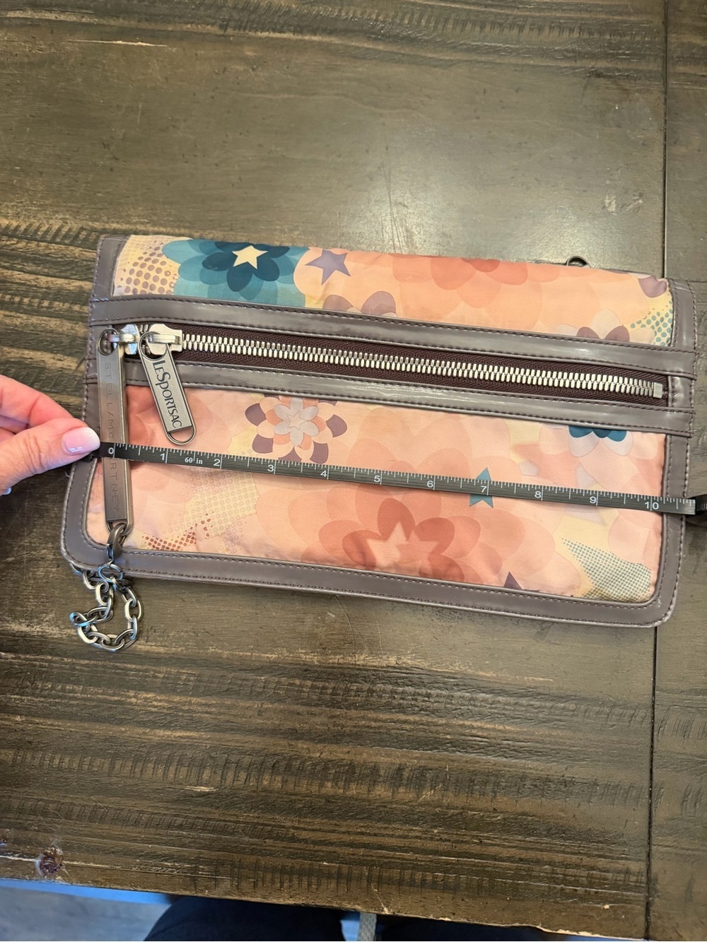 Lesportsac Pink Floral Wristlet Clutch with Purple Trim - Picture 2 of 7